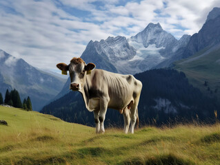 Fototapeta na wymiar A Swiss Mountain Cow - generative AI