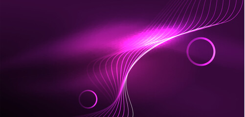 Neon lines and waves abstract background. Techno glowing neon shapes vector illustration for wallpaper, banner, background, landing page, wall art, invitation, prints, posters