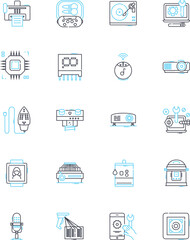 Smart machines linear icons set. Automation, Robotics, Artificial intelligence, Machine learning, Sensors, Smart sensors, Predictive analytics line vector and concept signs. Cognitive computing