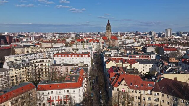 Drone shot of Charlottenburg Town Hall ( Rathaus Charlottenburg ) , Charlottenburg district , Berlin , Germany