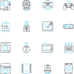 Technology linear icons set. Smartph, Tablet, Laptop, Cybersecurity, Artificial Intelligence, Automation, Cloud line vector and concept signs. Blockchain,Augmented reality,Virtual reality outline