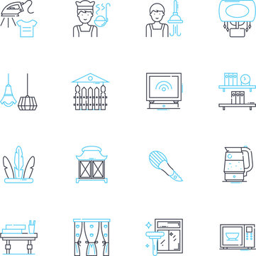 Personal hobby linear icons set. Writing, Painting, Drawing, Gardening, Cooking, Singing, Dancing line vector and concept signs. Knitting,Sewing,Photography outline illustrations