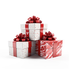 3D Gifts with red ribbons with white background