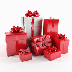 3D Gifts with red ribbons with white background