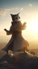 kung fu cat at sunset, martial art kitty