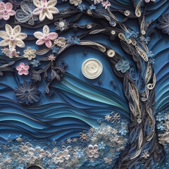 Shod-an cherry blossoms under starry night sky paper quilling