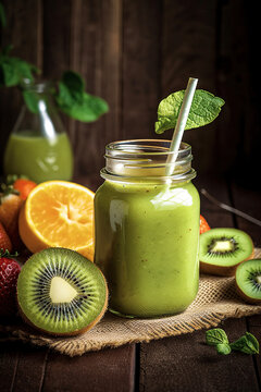 A Delicious Green Smoothie Made with Fresh Fruits and Vegetables - generative AI