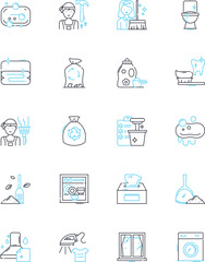 Dusting elements linear icons set. Dust, Sweep, Clean, Vacuum, Particles, Surface, Furniture line vector and concept signs. Airborne,Allergies,Dirt outline illustrations