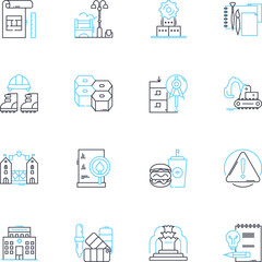 Drafting linear icons set. Blueprint, Design, Sketch, Diagram, Plan, Model, Rendering line vector and concept signs. Engineering,Draft,Layout outline illustrations