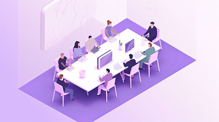 a purple meeting room with people, Generative AI