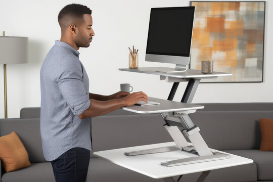A man working with a standing desk, Generative AI