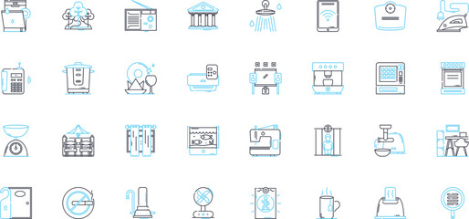 Metropolitan housing linear icons set. Urban, Housing, Apartments, City, Housing developments, High-rise, Suburban line vector and concept signs. Townhomes,Diverse,Affordable outline illustrations