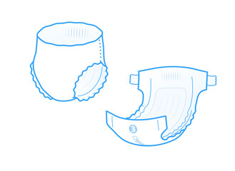 Detailed line diaper icon. Vector element isolated on white background. Perfect for showing the diaper, its main parts and benefits. EPS10.	 - obrazy, fototapety, plakaty