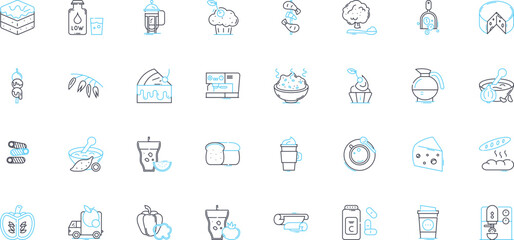 Creative Cuisine linear icons set. Artistic, Inventive, Fusion, Gourmet, Imaginative, Flair, Innovative line vector and concept signs. Unique,Dynamic,Eccentric outline illustrations
