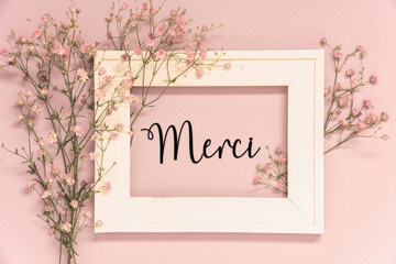 Vintage Photo Frame With Flower Arrangement, French Text Merci Means Thank You