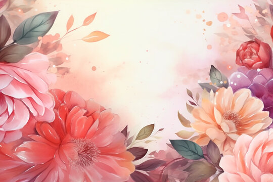 Floral Watercolor Banner with Frame for Mother's Day, Generative AI