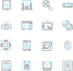 Home automation linear icons set. Smart, Connected, Control, Convenience, Security, Efficiency, Automation line vector and concept signs. Integration,Monitoring,Comfort outline illustrations