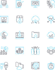 Cyber security linear icons set. Encryption, Firewall, Malware, Authentication, Intrusion, Phishing, Ransomware line vector and concept signs. Cybercrime,Hackers,Vulnerability outline illustrations