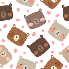 Teddy Bear Seamless Pattern Background, Happy cute bear, Cartoon Panda Bears Vector illustration for kids forest background with dots - 594884597