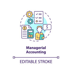Managerial accounting concept icon. Business decision making. Financial performance abstract idea thin line illustration. Isolated outline drawing. Editable stroke. Arial, Myriad Pro-Bold fonts used