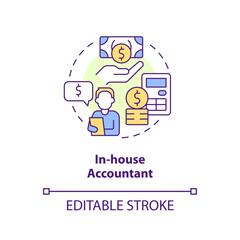 In-house accountant concept icon. Hire CPA. Business accounting management abstract idea thin line illustration. Isolated outline drawing. Editable stroke. Arial, Myriad Pro-Bold fonts used