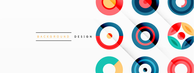 Colorful circles in a grid composition abstract background. Design for wallpaper, banner, background, landing page, wall art, invitation, prints, posters