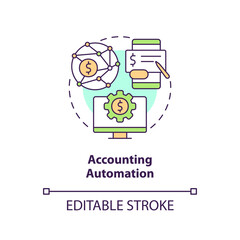 Automation concept icon. Computer program. Accounting software benefit abstract idea thin line illustration. Isolated outline drawing. Editable stroke. Arial, Myriad Pro-Bold fonts used
