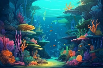 Fototapeta na wymiar Colorful Underwater Paradise, wallpaper for presestations. Generative AI