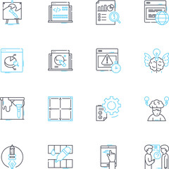 Abstract art linear icons set. Colorful, Expressive, Bold, Surreal, Vibrant, Esoteric, Geometric line vector and concept signs. Minimalist,Dynamic,Illusory outline illustrations