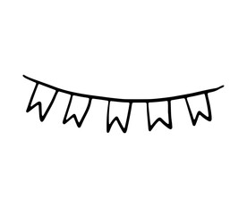 Garland of flags. Outline doodle Illustration isolated on white