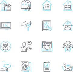 Campaign drive linear icons set. Donation, Fundraising, Advocacy, Outreach, Cause, Support, Community line vector and concept signs. Awareness,Charity,Momentum outline illustrations