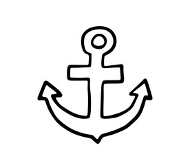 Black and white anchor. Anchor doodle sketch isolated on white.