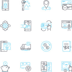 Internet lending linear icons set. Loan, Credit, Online, Financing, Agreement, Borrowing, Payment line vector and concept signs. Lender,Loaning,Funds outline illustrations