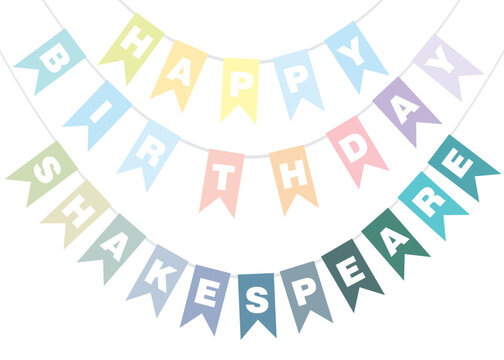 A vector birthday bunting illustration for William Shakespeare in multicolor on an isolated white background