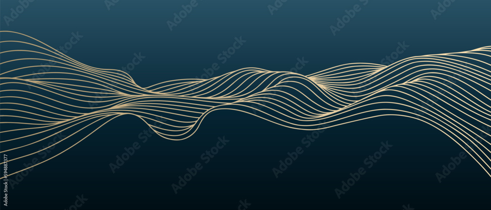 Aufkleber vector abstract line art wavy smooth flowing dynamic gold gradient isolated dark blue teal backgroun
