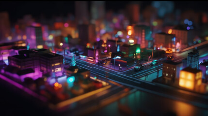 A futuristic city at night towering skyscrapers, Generative AI