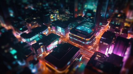 Fototapeta na wymiar A futuristic city at night towering skyscrapers, Generative AI