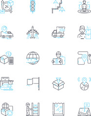 Freight and cargo linear icons set. Transport, Logistics, Shipping, Import, Export, Cargo, Freight line vector and concept signs. Supply chain,Trade,Dispatch outline illustrations