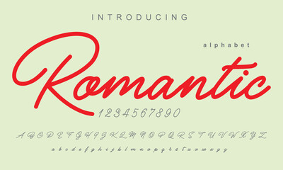 Fototapeta na wymiar Romantic font. Elegant alphabet letters font and number. Classic Copper Lettering Minimal Fashion Designs. Typography fonts regular uppercase and lowercase. vector illustration