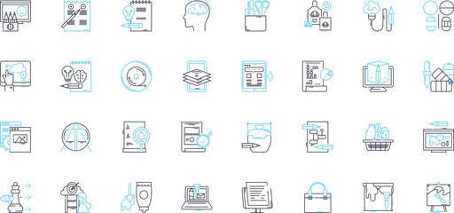 Email advertising linear icons set. Targeting, Click-through, Conversion, List-building, Campaign, Subscriber, Personalization line vector and concept signs. Engagement,Newsletter,Automation outline