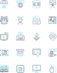 Cyberspace entrepreneurship linear icons set. Disruption, Innovation, Opportunity, E-commerce, Virtual, Digital, Nerk line vector and concept signs. Connectivity,Startup,Technology outline