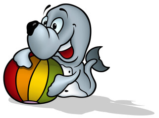 Playful Smiling Sea Lion with a Colorful Beach Ball