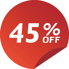 45% Discount. Special offer or shopping discount sticker.