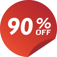 90% Discount. Special offer or shopping discount sticker.