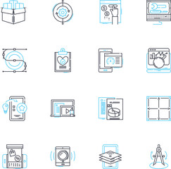 Public relations firm linear icons set. Communication, Reputation, Strategy, Media, Crisis, Branding, Messaging line vector and concept signs. Image,Outreach,Press outline illustrations