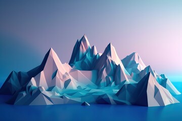 Fototapeta na wymiar A Low Poly Mountain Range In The Ocean With A Blue Sky Iceberg Environmental Art 3d Modeling Generative AI