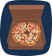 Cartoon vector illustration of boxes for pizza. Unwrapped box