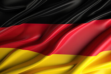 Obraz premium black, red, and gold background, waving the national flag of Germany, waved a highly detailed close-up. Created with Generative AI Technology