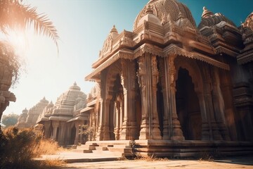 Obraz premium A Large Building With A Lot Of Pillars And Pillars On It Temple Travel Photography Indian Culture Generative AI
