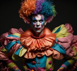 young man dressed as colorful clown created with Generative AI technology